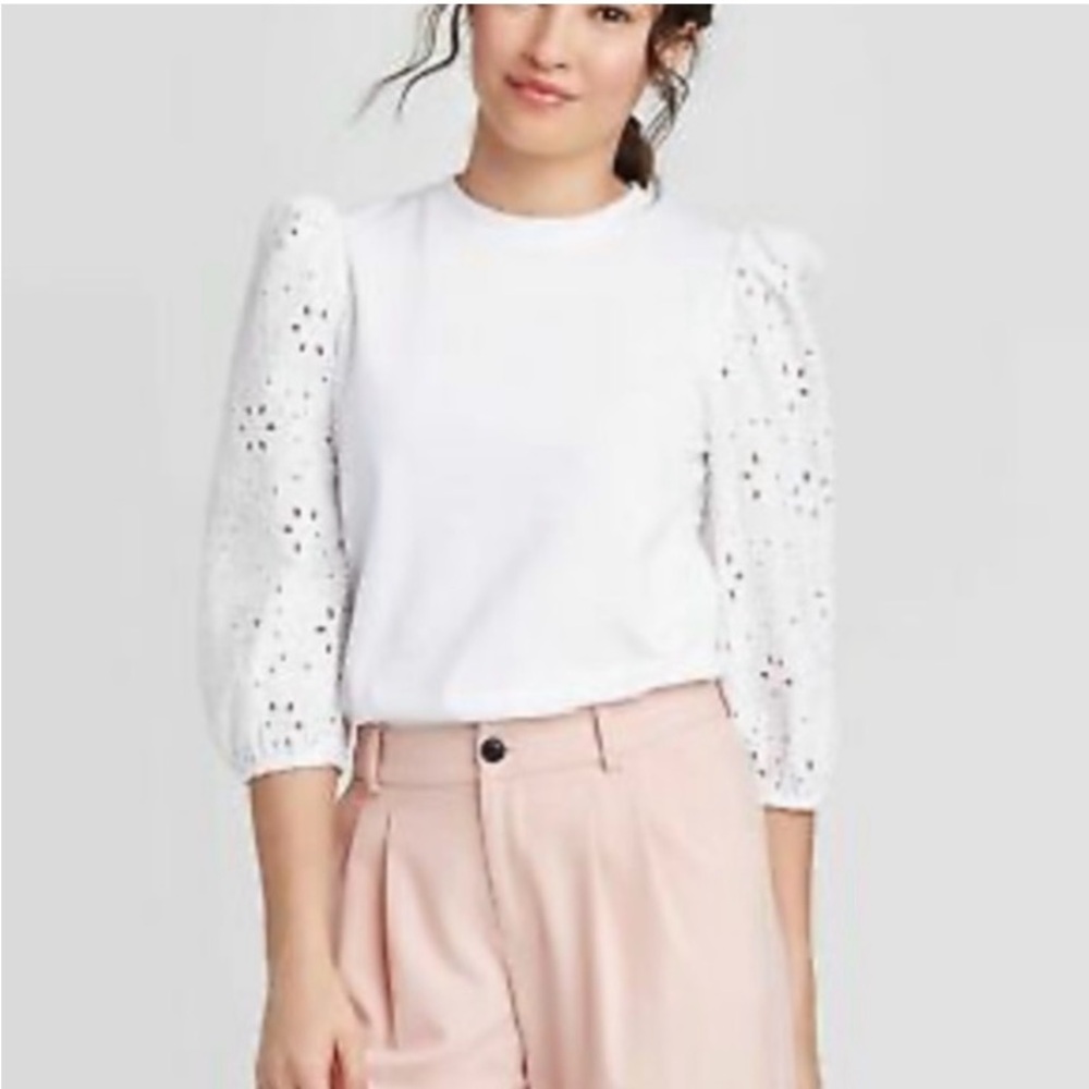 A New Day White Eyelet Sleeve Blouse NORMCORE SIZE XXL 100% COTTON